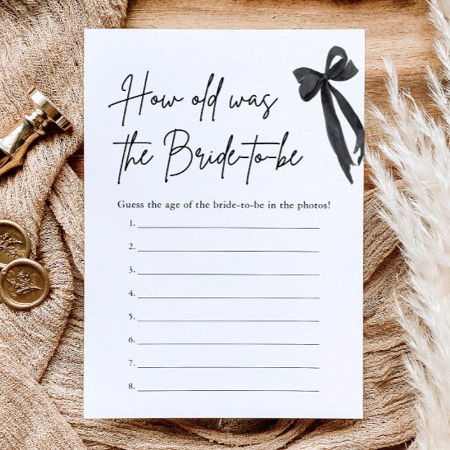 Convite Arco Preto Quantos Anos Tinha a Noiva Jogo de Chá  (Black Bow How Old Was the Bride Bridal Shower Game)