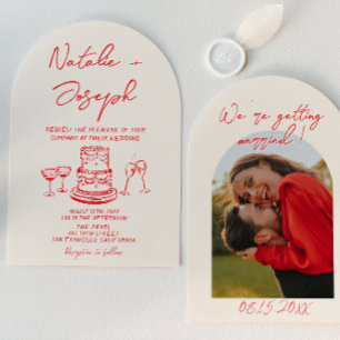 Convite Arco Retro Mão Desenhada Vermelho Casamento Foto Ú