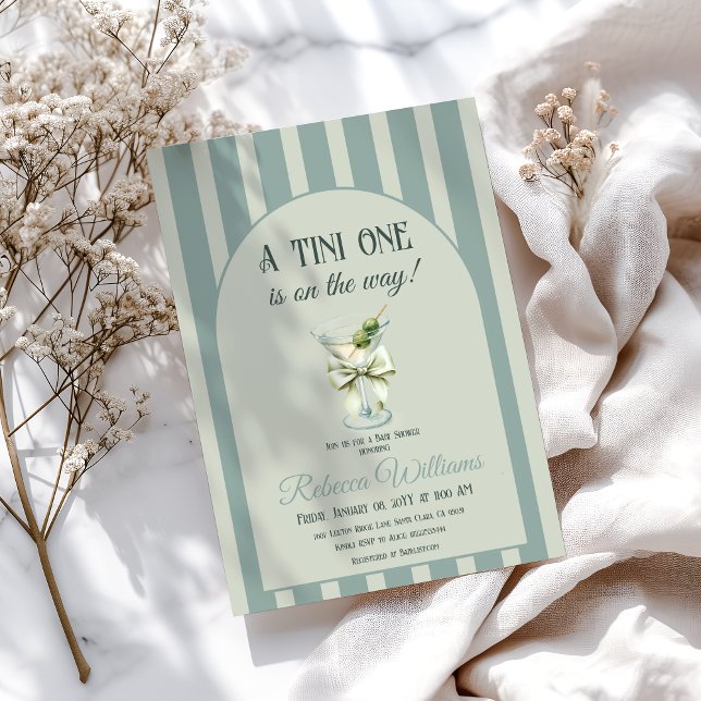 Convite Arco Retro Tini One Olive Martini Chá de fraldas (Criador carregado)