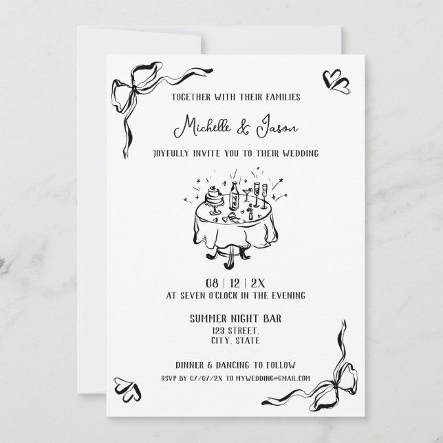 Convite Arco Retroativo Contemporâneo Desenhado à Mão Únic (Frente)