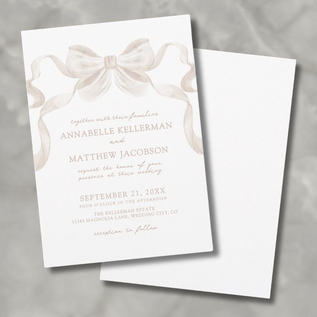 Convite Arco Romântico Caprichoso Elegante Casamento (Romantic Whimsical Bow Elegant Wedding Invitation)