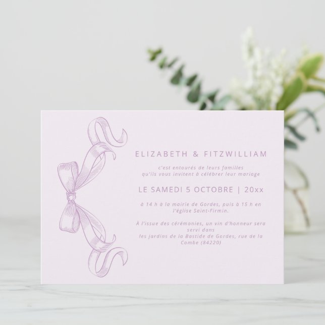 Convite Arco Romântico esboçado | Casamento Francês Lilac (Em pé/Frente)