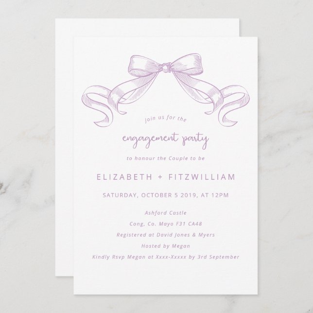 Convite Arco Romântico esboçado | Festa de noivado Lilac (Frente/Verso)