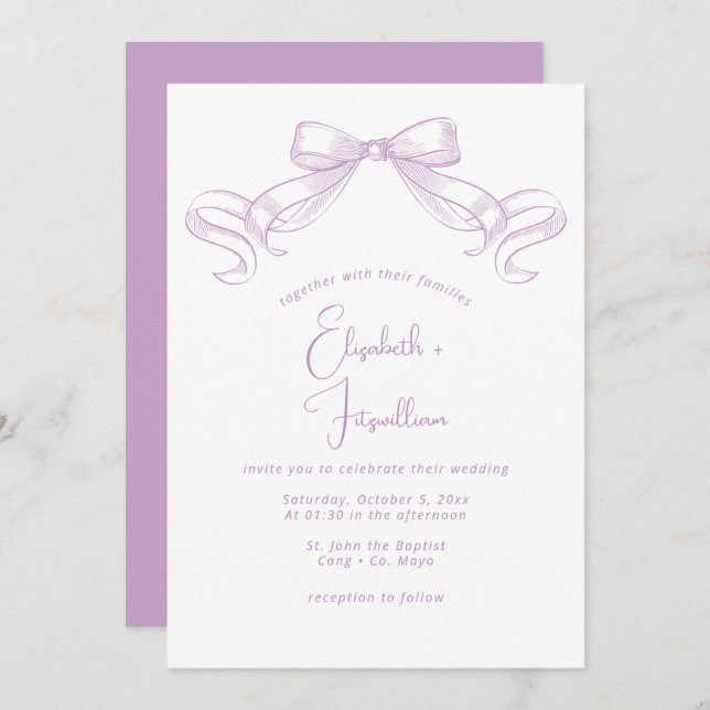 Convite Arco Romântico esboçado | Frente Lilac + Casamento (Frente/Verso)
