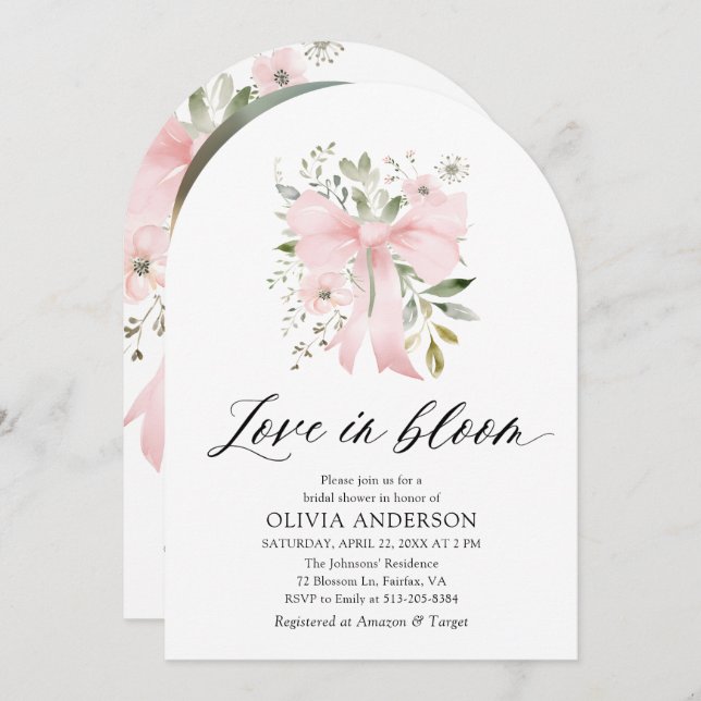 Convite Arco rosa Amor Floral em Chá de panela Bloch (Frente/Verso)