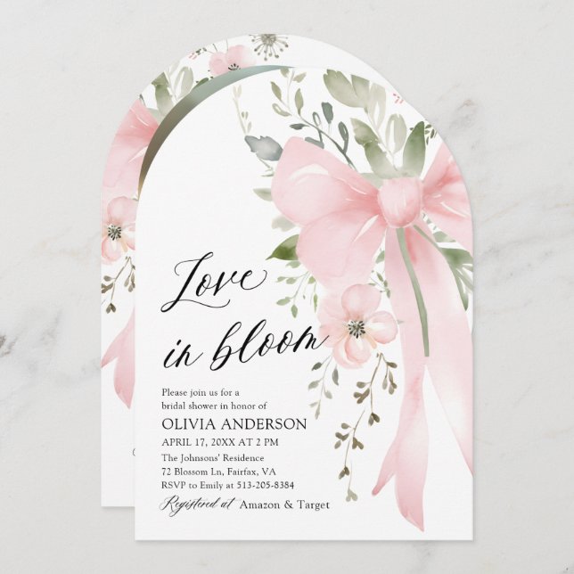 Convite Arco rosa Amor Floral em Chá de panela Bloch (Frente/Verso)