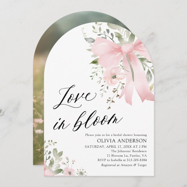 Convite Arco rosa Amor Floral em Chá de panela Bloch (Frente/Verso)