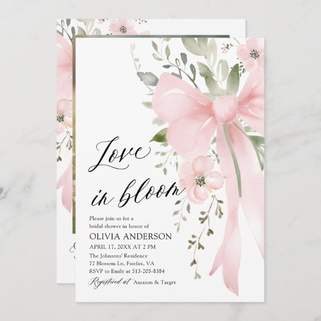 Convite Arco rosa Amor Floral em Chá de panela Bloqueado (Frente/Verso)