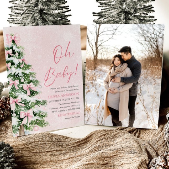Convite Arco rosa Árvore de Natal Oh Chá de fraldas bebê (Criador carregado)