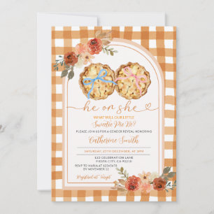 Convite Arco rosa azul Pumpkin Pie Gênero Reveza Gingham