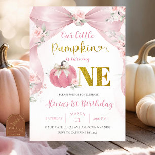 Convite Arco Rosa Bege Coquette Abóbora 1º aniversário