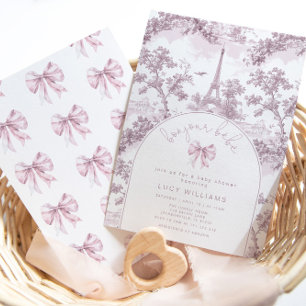 Convite Arco Rosa Bonjour Bebe  Chá de fraldas Francês