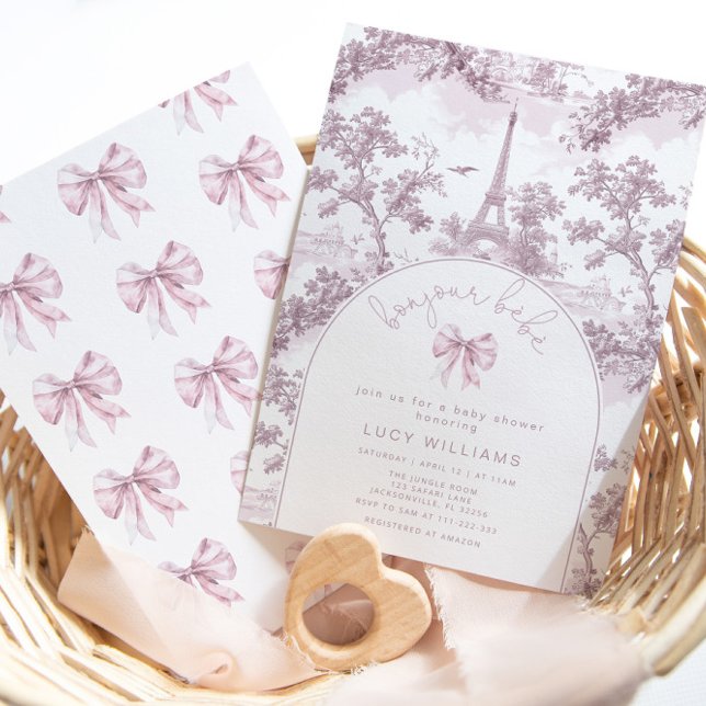 Convite Arco Rosa Bonjour Bebe  Chá de fraldas Francês (Criador carregado)