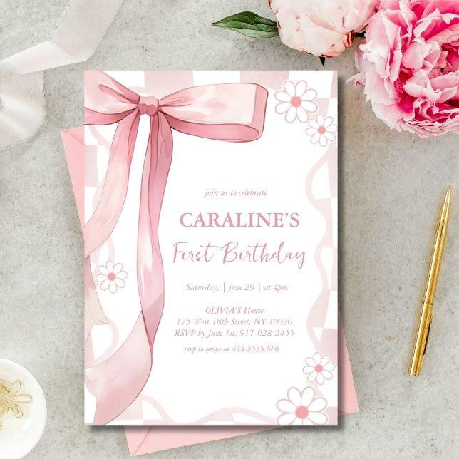 Convite Arco Rosa Branca Primeiro Aniversário (Criador carregado)