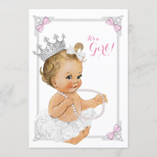 Convite Arco Rosa Chá de fraldas Pérola Princesa Ballerina