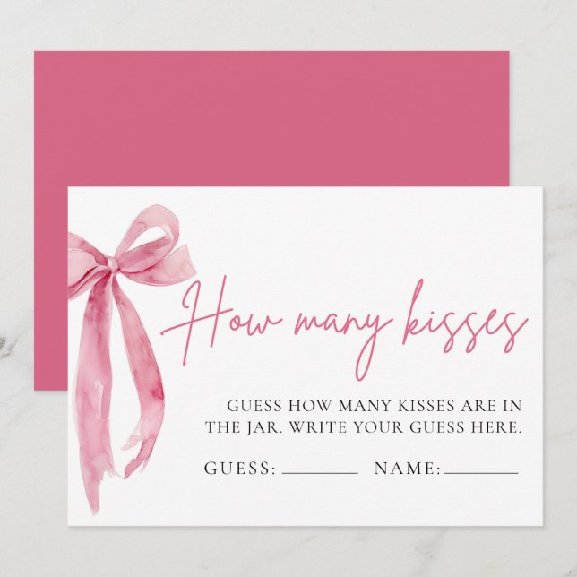 Convite Arco Rosa Choque Adivinhe Quantos Beijos Jogo (Frente/Verso)
