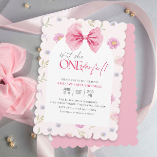 Convite Arco rosa-claro floral primeiro aniversario de me