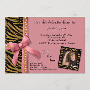 Convite Arco Rosa Com Pérolas Douradas E Fitas De Zebra