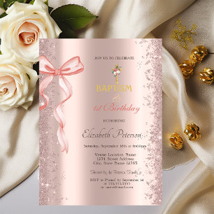 Convite Arco Rosa Confetti, rosa Dourado, Batismo e Aniver