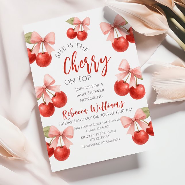 Convite Arco rosa-coquetel - Cereja vermelha no Chá de fra (Criador carregado)