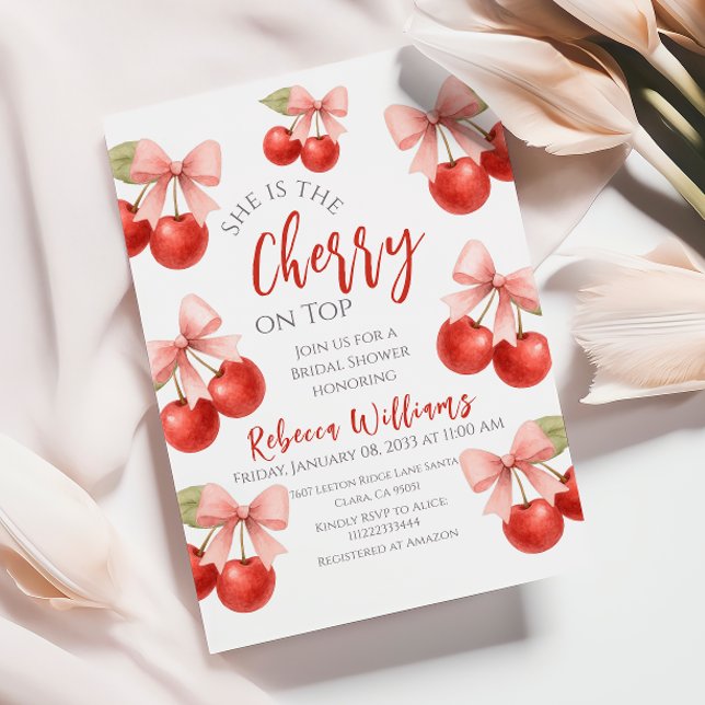 Convite Arco rosa-coquetel - Cereja vermelha no Chá de pan (Criador carregado)