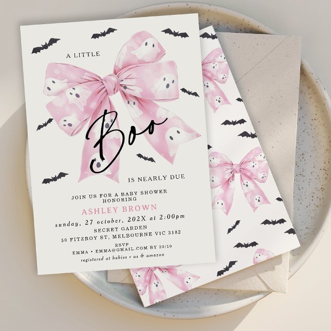 Convite Arco rosa coquetel Pequeno Chá de fraldas (Little Boo is Almost Due Baby Shower Invitation, Croquette Halloween Little Boo Baby Shower Invite)