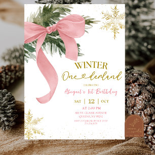 Convite Arco Rosa Coquette Inverno Onederland Aniversário