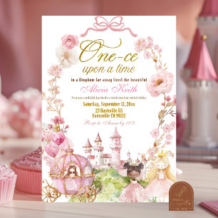 Convite Arco rosa Coquette Princesa Reino Primeiro Anivers