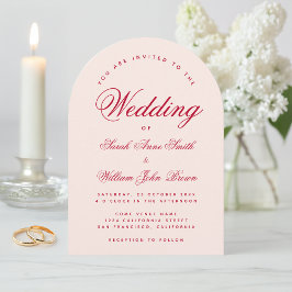 Convite Arco Rosa de Casamento Escrito Vermelho Caligrafia