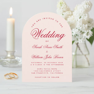 Convite Arco Rosa de Casamento Escrito Vermelho Caligrafia
