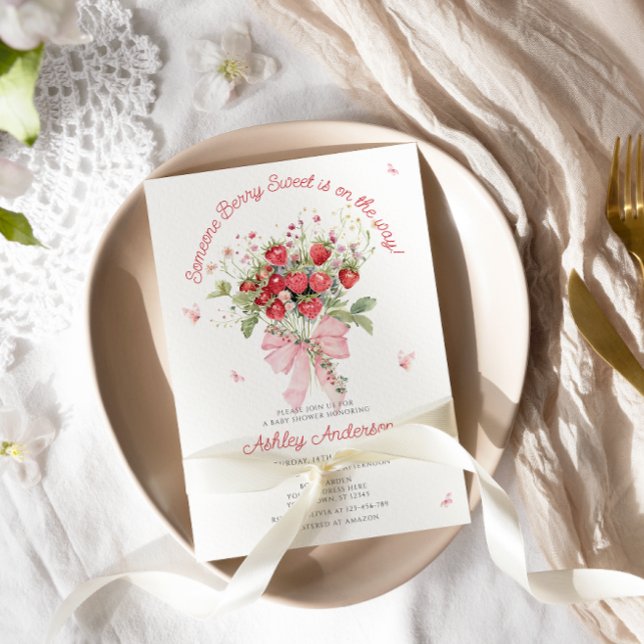 Convite Arco Rosa de Morango Chá de fraldas Floral (Criador carregado)