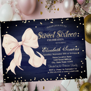 Convite Arco Rosa Diamantes Dourados Azul Marinho Sweet 16