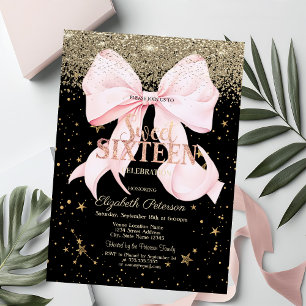 Convite Arco Rosa Dourado Diamantes Estrelas Preto Sweet 1