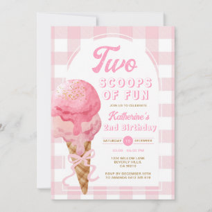 Convite Arco Rosa Duas Colheres De Gingham, segundo aniver