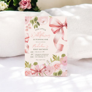 Convite Arco Rosa e Floral Pastel no Primeiro Aniversário