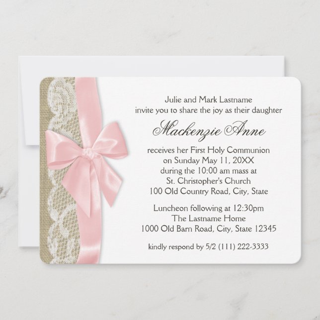 Convite Arco rosa e primeira comunhão de rendas (Frente)