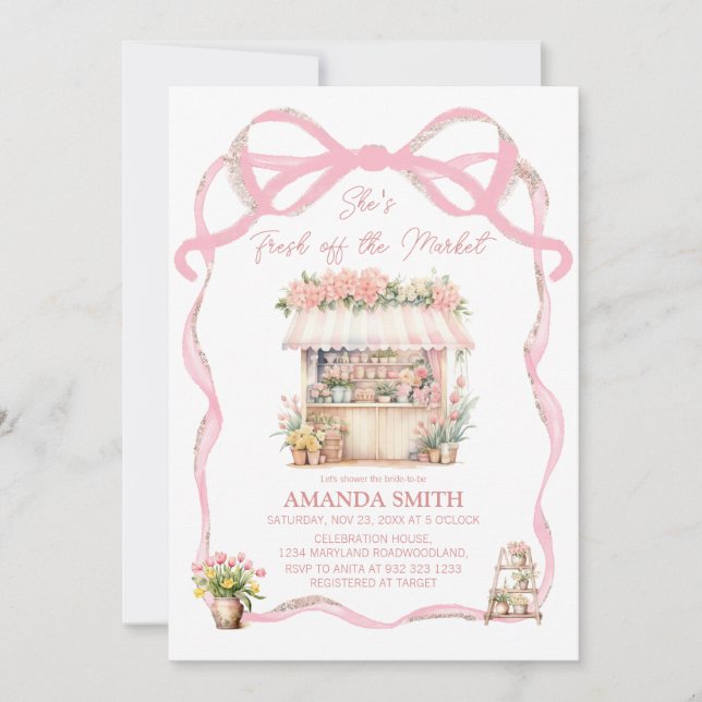Convite Arco rosa Ela está fresca do Chá de panela de merc (Frente)