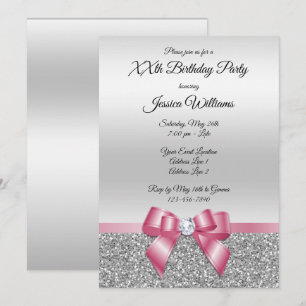 Convite Arco Rosa Elegante e Silver Glitter Aniversário