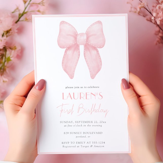 Convite Arco Rosa Elegante Primeiro Aniversário (Criador carregado)