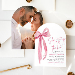 Convite Arco Rosa Esmagado Ela é Chá de panela Casando