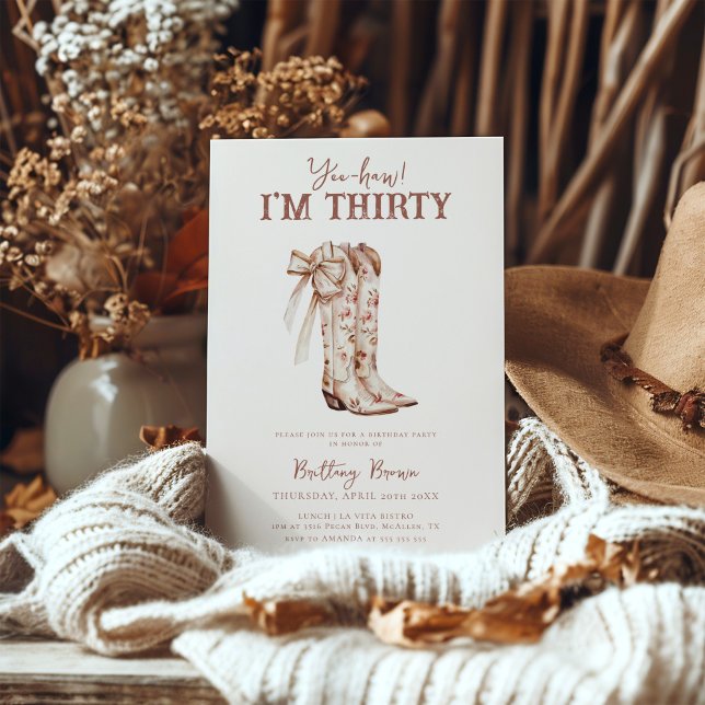 Convite Arco Rosa Floral Cowboy Boots Western aniversário  (Criador carregado)