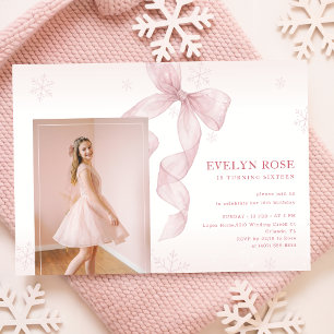 Convite Arco Rosa Inverno Floco de Neve Foto 16º Aniversár