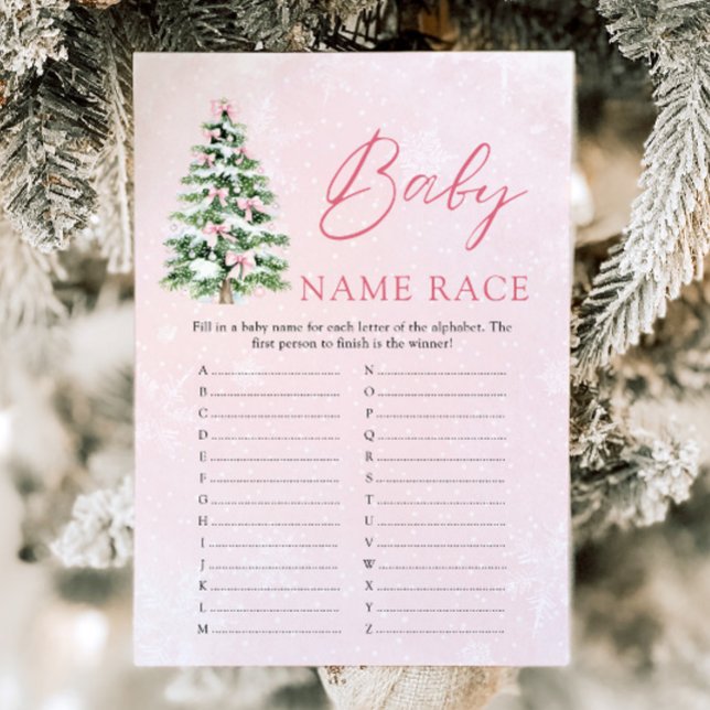 Convite Arco rosa Jogo do Chá de fraldas Race do nome do b (Pink Bow Christmas Baby Name Race Baby Shower Game)
