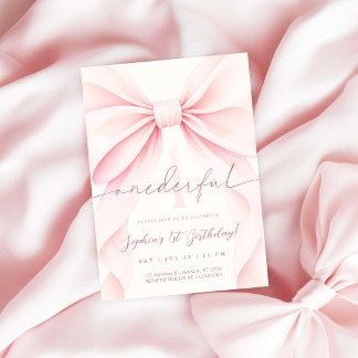 Convite Arco Rosa Menina Onederful Aniversário de 1 Ano