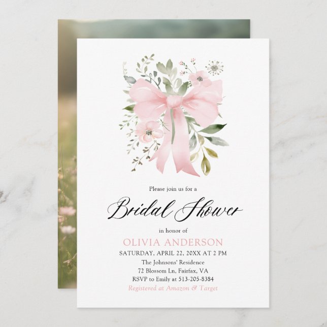 Convite Arco rosa moderno Amor Floral em Chá de panela Blo (Frente/Verso)