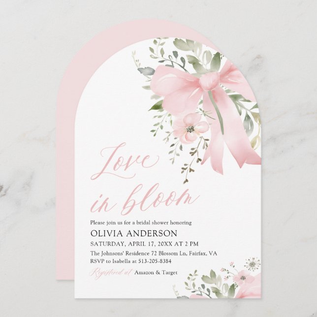 Convite Arco rosa no Chá de panela de Arco Floral Bloquead (Frente/Verso)
