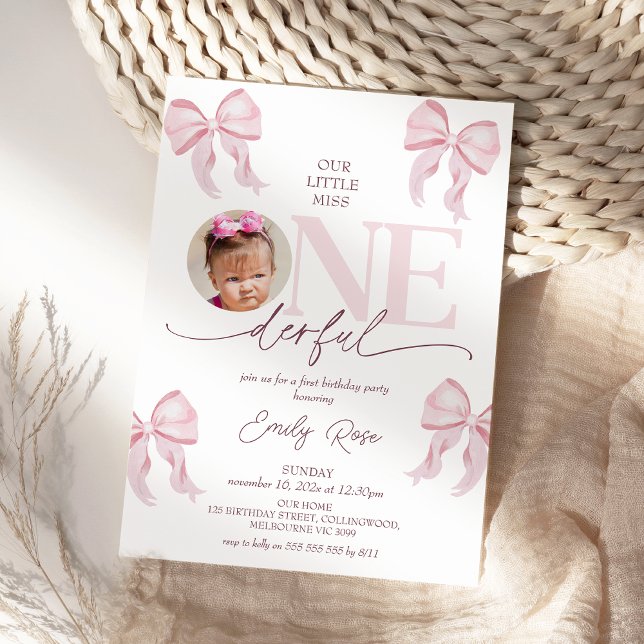 Convite Arco Rosa Pequena Senhorita primeiro aniversario M (Little Miss Onederful Invitation, Miss Onederful Birthday Invitation, Girls 1st Birthday Invitation )
