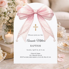 Convite Arco Rosa Pérolas Menina Elegante Batismo