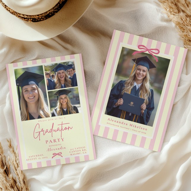 Convite Arco Rosa Préppy para Formatura de Foto (Criador carregado)