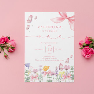 Convite Arco rosa primeiro aniversario de flor selvagem